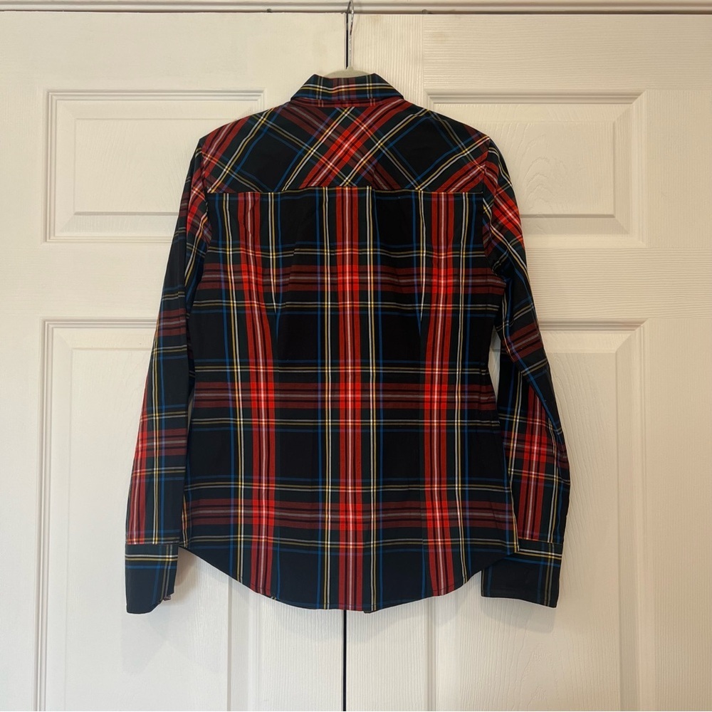 J Crew Slim Stretch Perfect Shirt Black Stewart Tartan Womens 6 Cotton Holiday - Picture 2 of 5